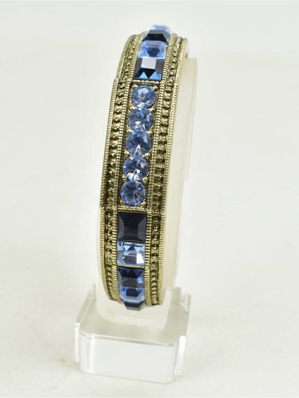 Heidi Daus "Tantalizing" Blue Crystal Hinged Bangle Bracelet